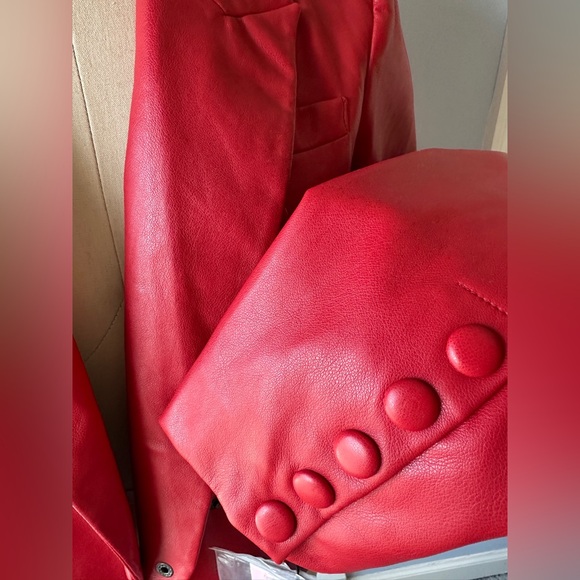 Avec Les Filles Red Vegan Leather Blazer NEW - Picture 7 of 9